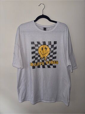 SHEIN Happy Vibes Yellow Smiley Graphic Tee